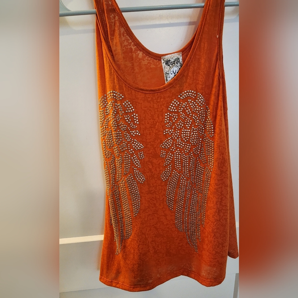 Vocal orange flower tank size small angel wings NWOT